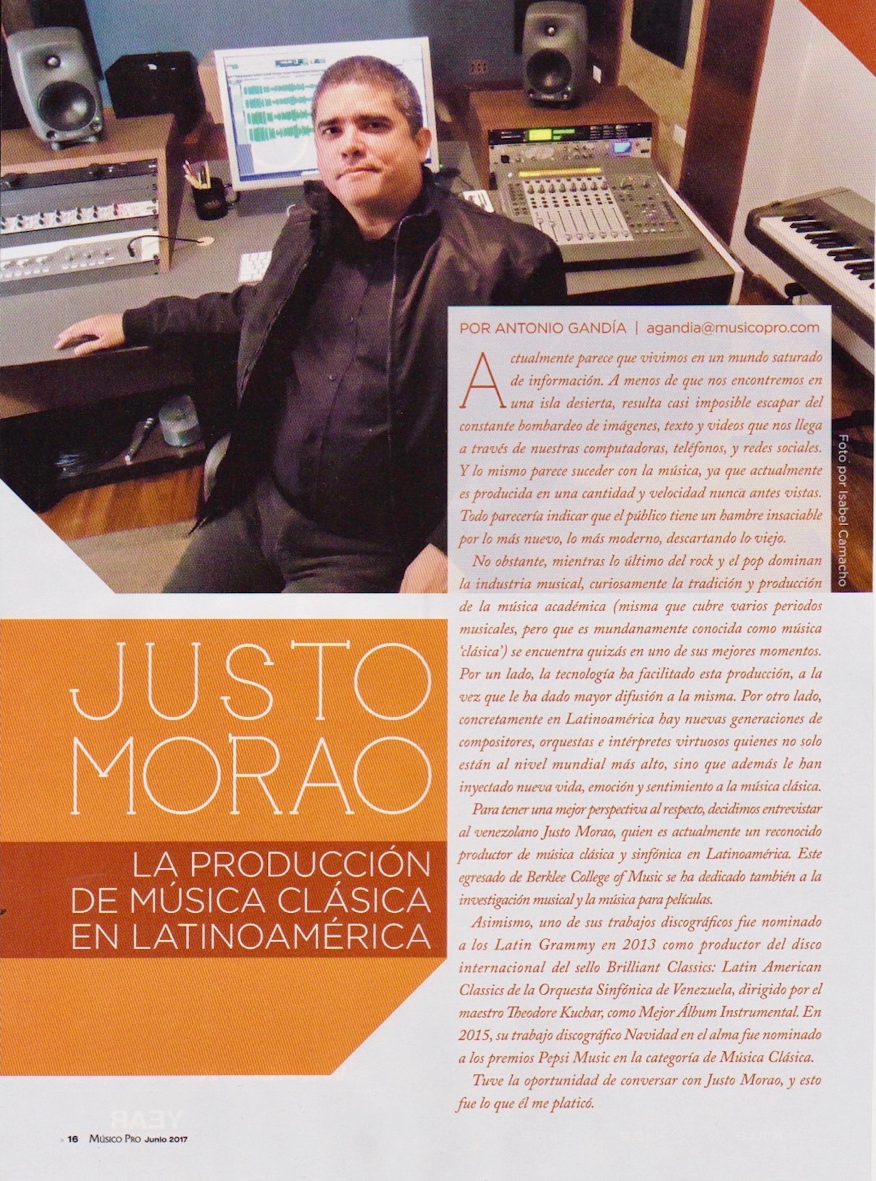 Entrevista a Justo Morao - Músico Pro Junio 2017 - pág. 1